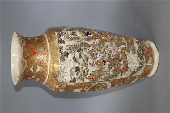 A Satsuma hexagonal vase, decorated with panels of figures in landscapes, height 46cm